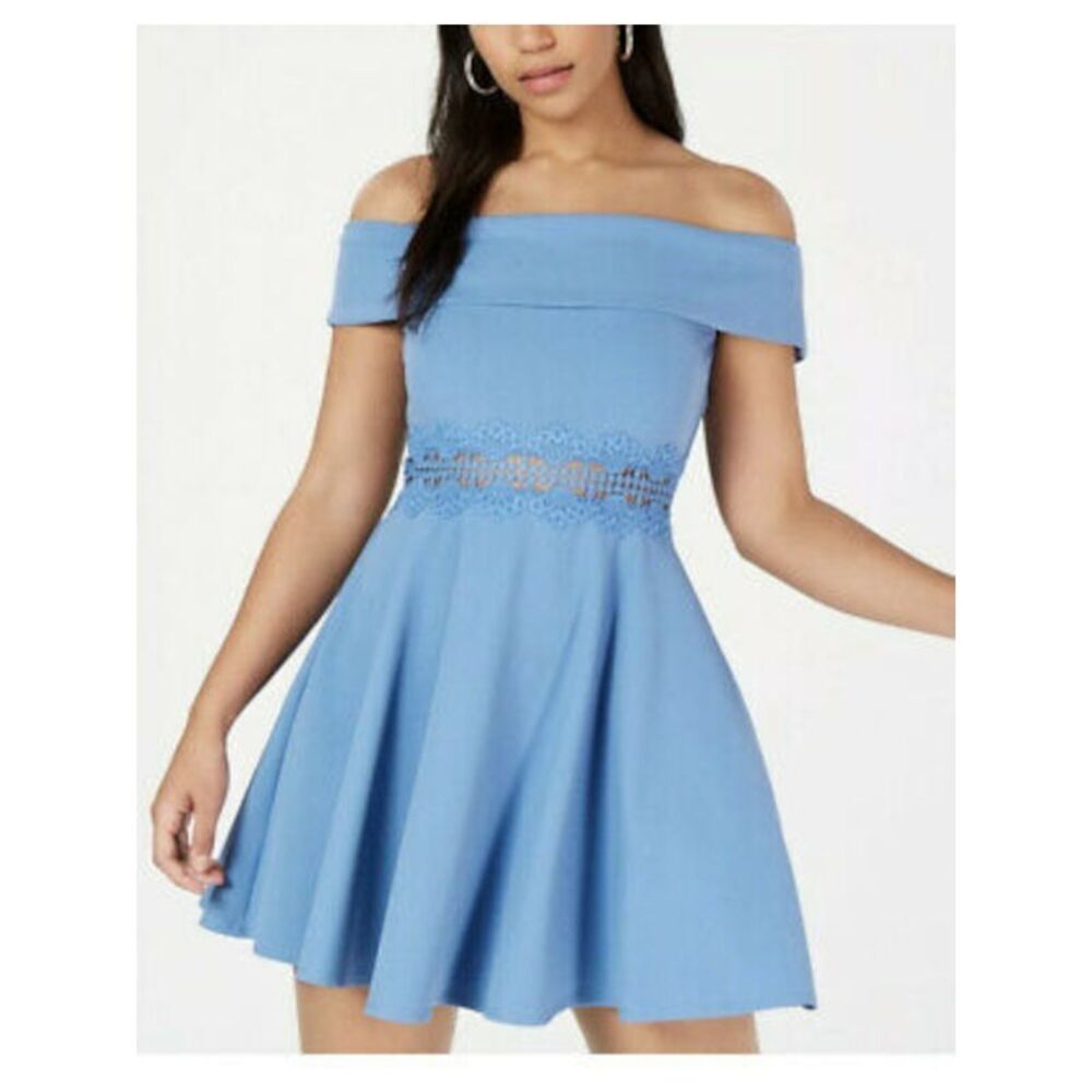 B DARLIN Womens Short Dress Light Blue Waist Skater Juniors 13\14